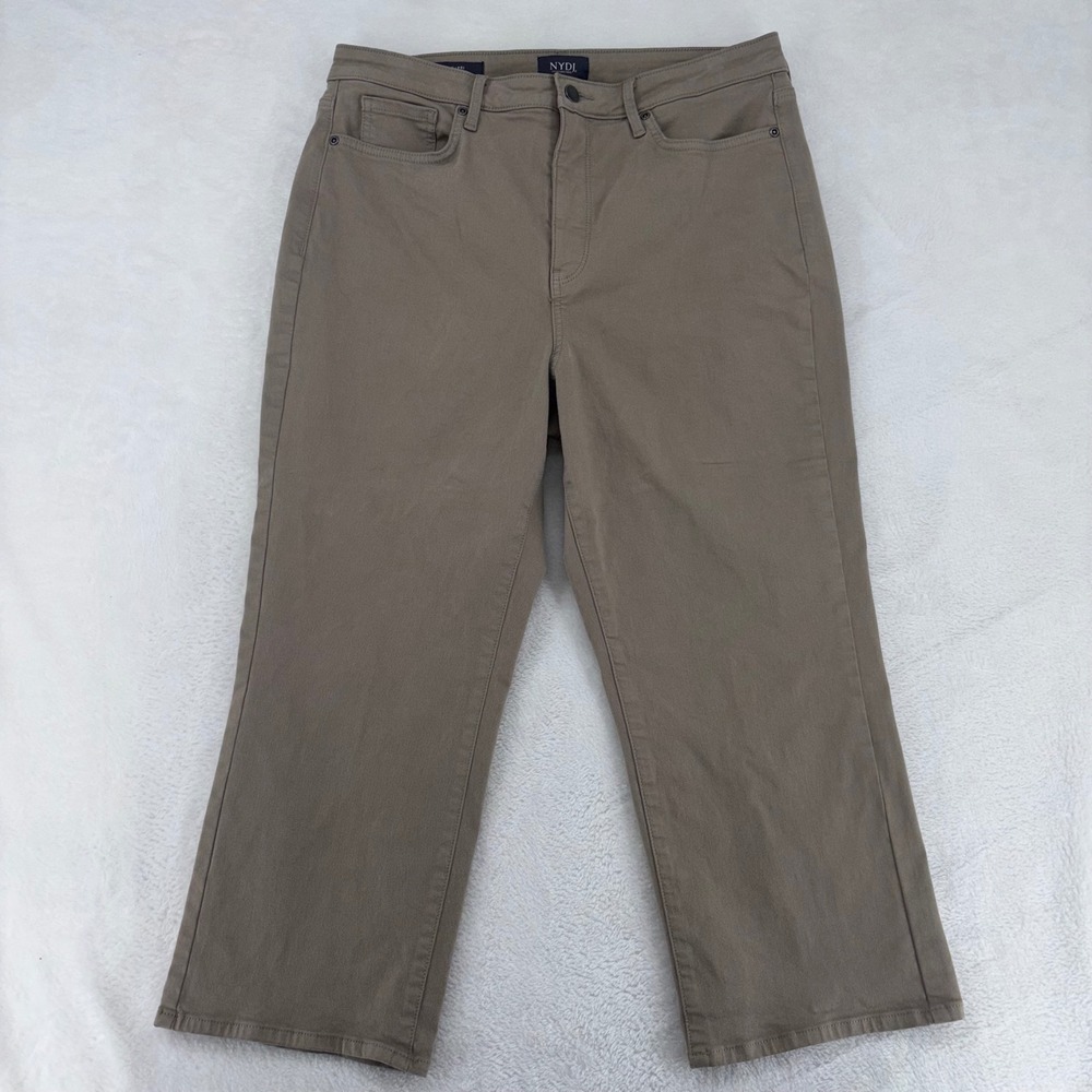 NYDJ Joni Capri Pants Womens 12 Saddlewood Brown Lift Tuck High Rise MFCS8640